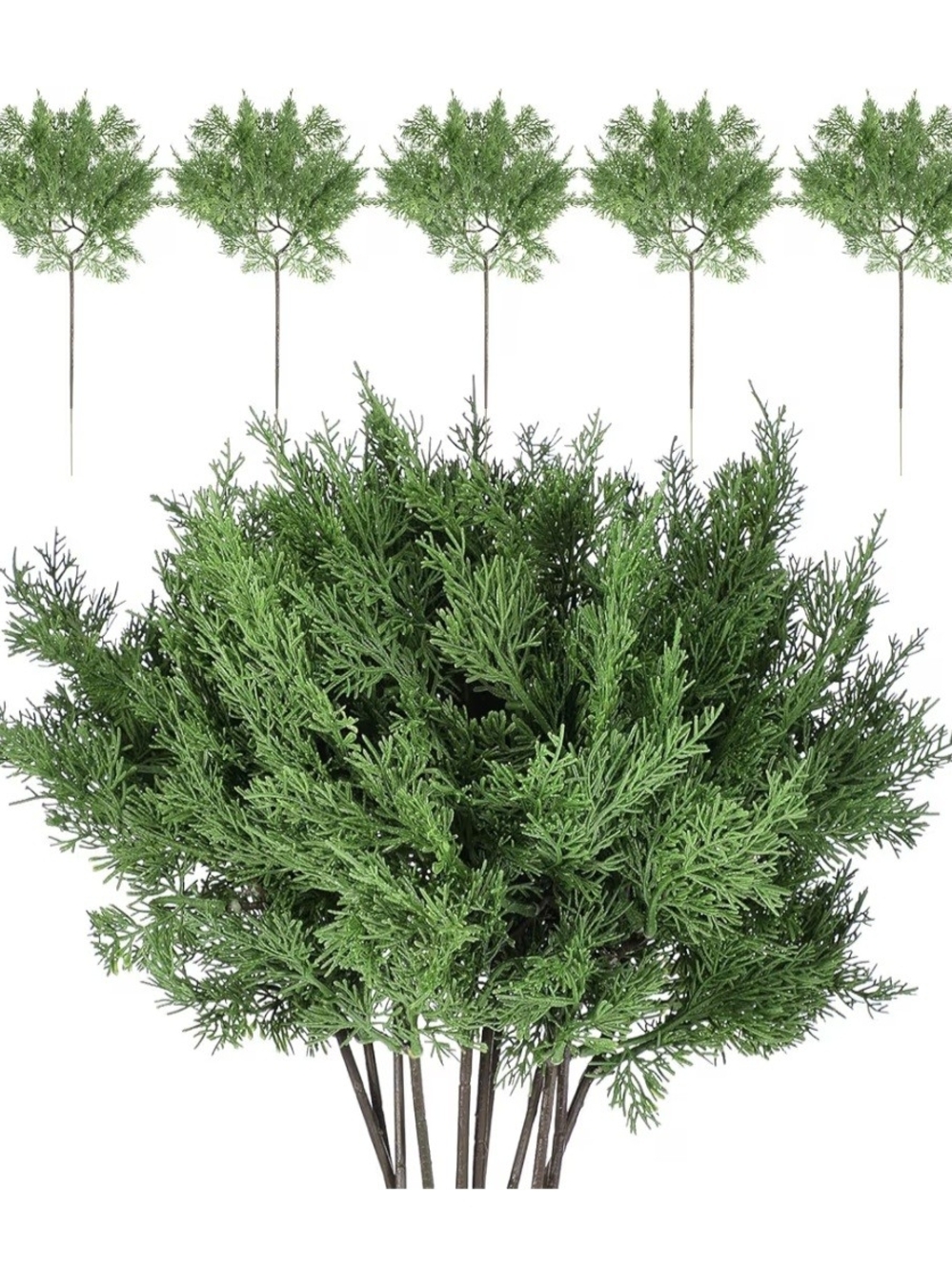 Artificial Cedar Greenery Spray Bundle - Green Home Holiday Foliage. 6 Pcs. NWT.